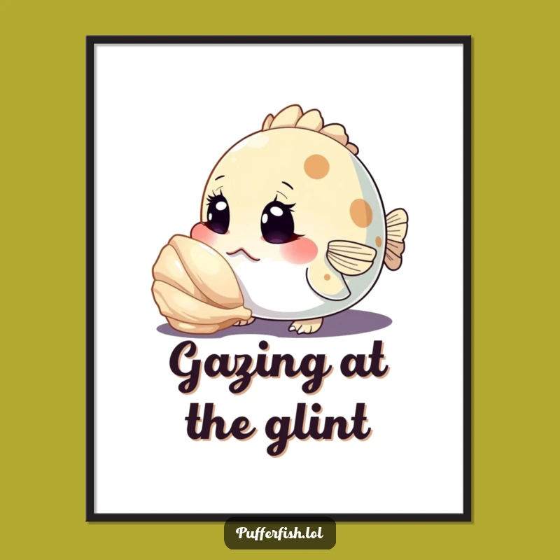 Funny Curious Pufferfish Poster: Wide-Eyed Wonder, Hilarious Wall Art