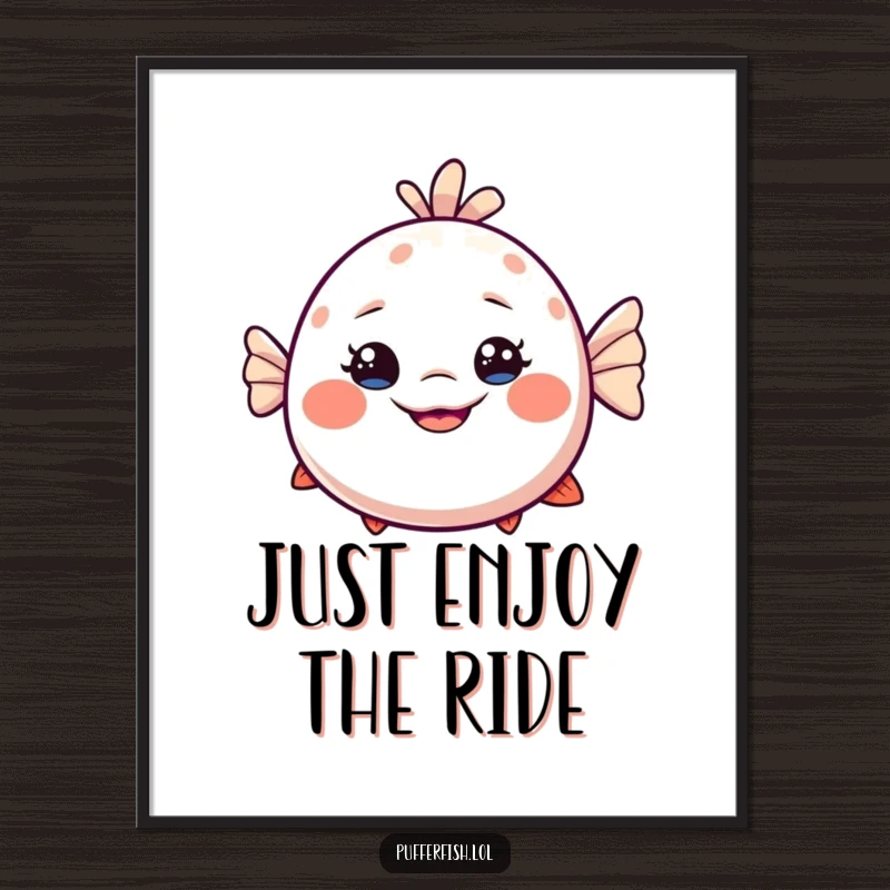Funny Dizzy Pufferfish Poster: An art print featuring a slightly dizzy pufferfish character with a huge, exaggerated, playful smile, bringing goofy vibes.