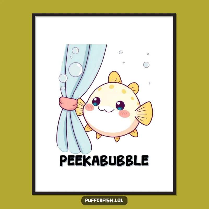 Funny Kawaii Pufferfish Peek Poster: Whimsical and Hilarious Wall Art