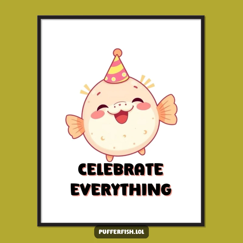 Funny Party Pufferfish Poster, Celebratory Wall Art for Joyful Spaces