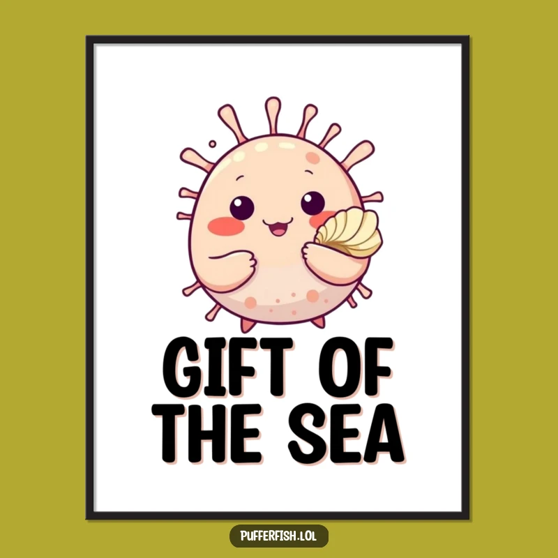 Funny Pufferfish Seashell Poster: Friendly Art, Ideal Funny Gift