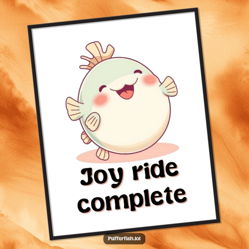 Funny pufferfish poster, hilariously rolling on its back with glee, fins waving high, a joyful and humorous piece.