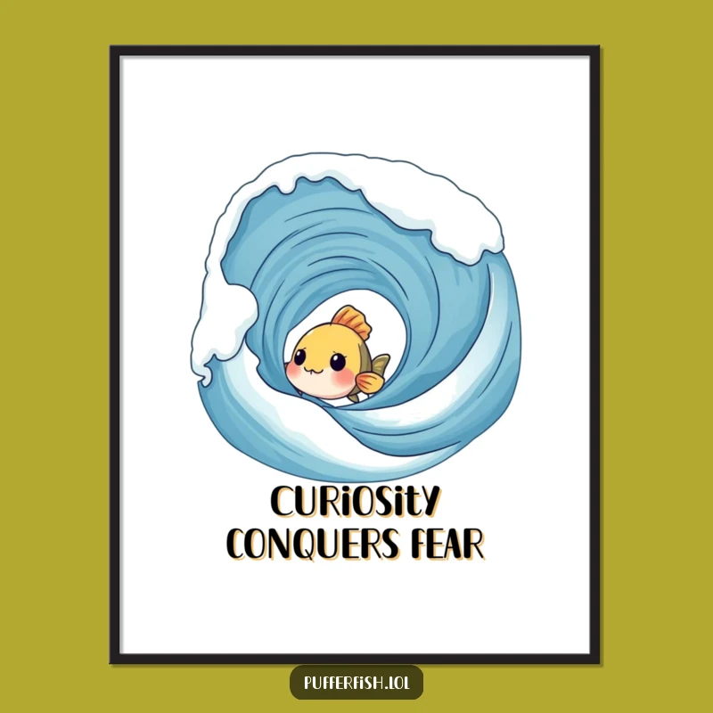 Funny Shy Fish Wave Poster - Whimsical Art for a Curious Space