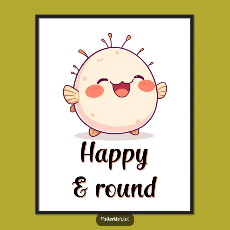 Funny Chubby Pufferfish Poster: Delighted Fish Art, Ideal Funny Gift