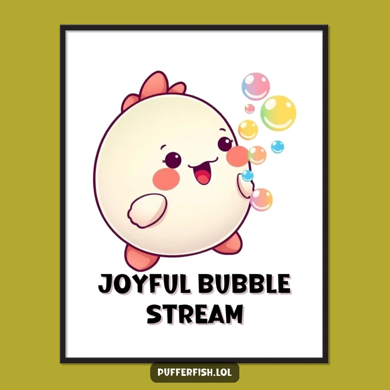 Funny Happy Pufferfish Bubble Poster - Kawaii Cartoon Art - Cheerful Wall Decor Gift