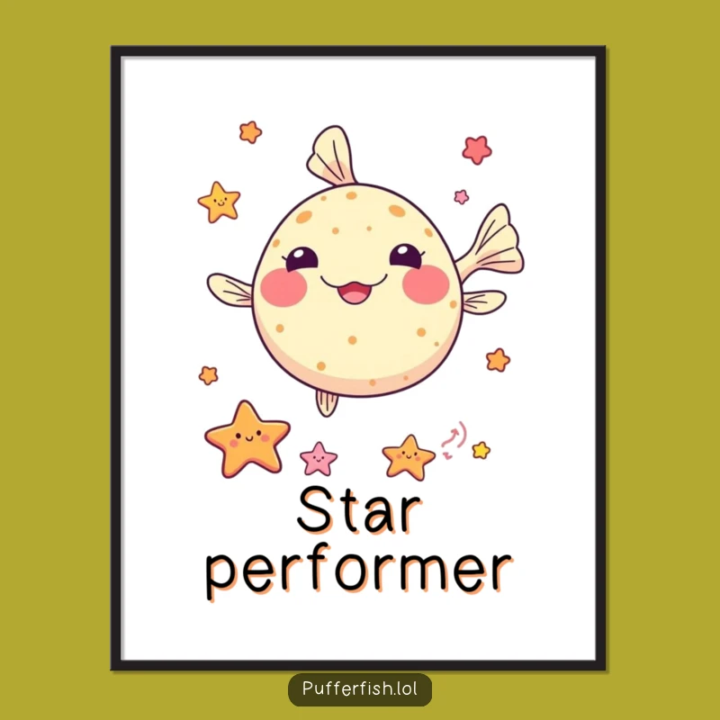 Funny Kawaii Pufferfish Juggling Poster - Sea Star Art, Perfect Cute Decor!