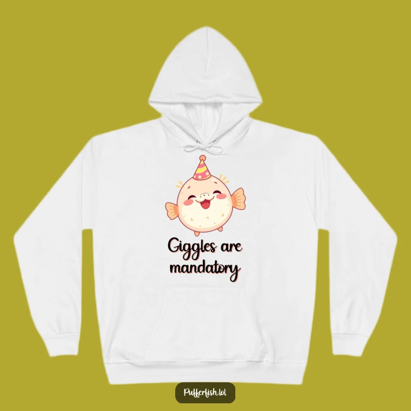 Cozy Funny Party Pufferfish Hoodie, Warm Apparel for Festive Souls