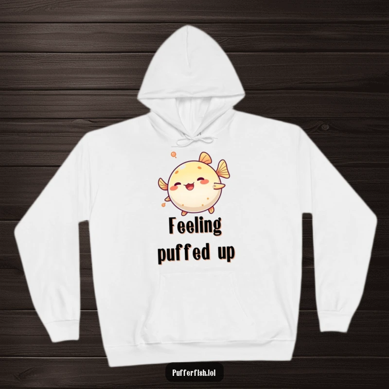 Funny Pufferfish Spinning Hoodie: A cute pufferfish spins playfully in a circle, radiating warmth, fun, and cheerful energy.
