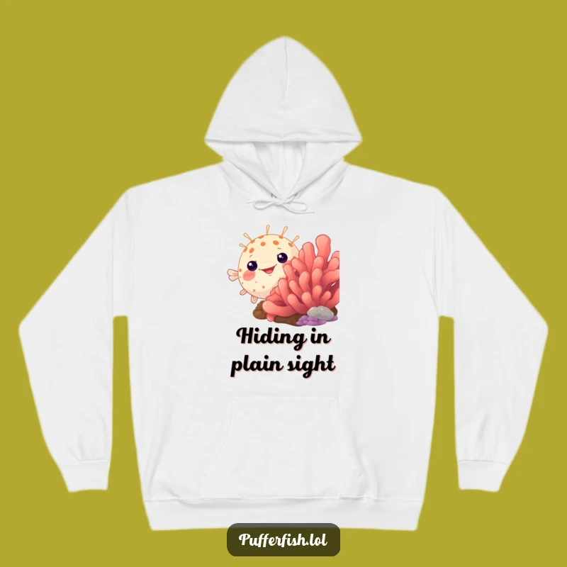 Funny Peek-a-Boo Pufferfish Hoodie: Cozy Coral Hiding, Your Ultimate Funny Gift