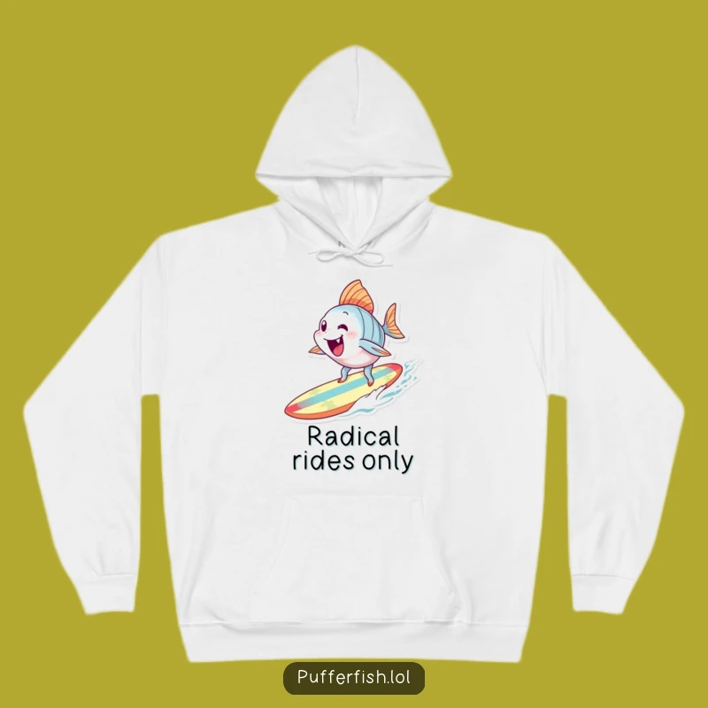 Cozy Funny Surfing Fish Hoodie: Warm Ocean Rider, Perfect Humorous Gift for Cold Days