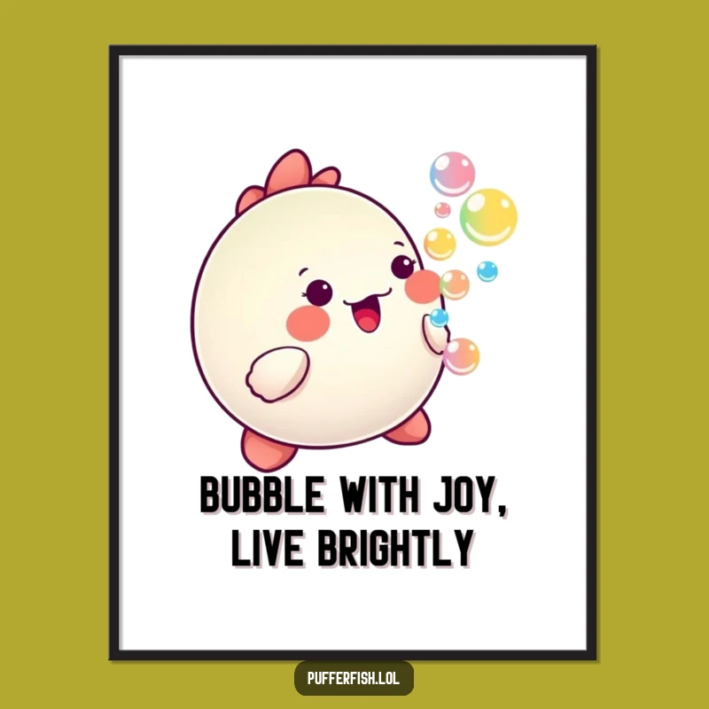 Free Printable Wall Art: Happy Pufferfish Blowing Bubbles, Funny Downloadable Decor