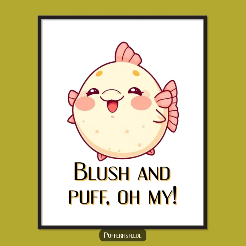 Cute Free Printable Wall Art: Blushing Pufferfish Downloadable Decor