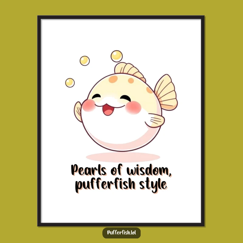 Free Printable Wall Art: Funny Pufferfish Juggling Pearls, Quirky Downloadable Decor Gift