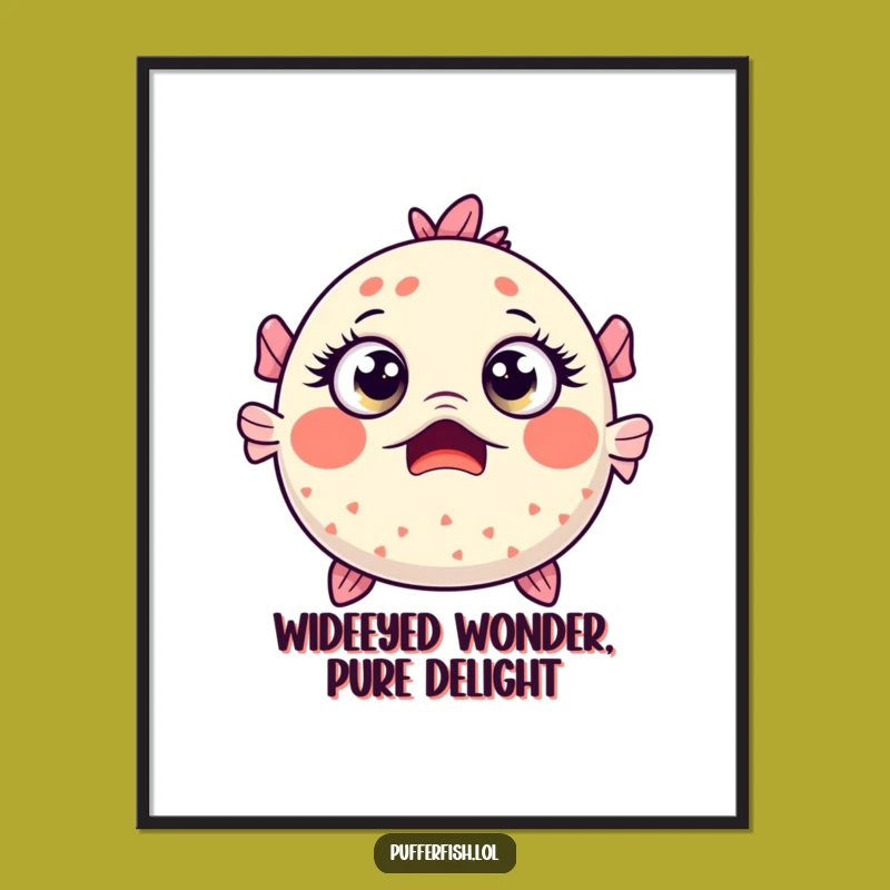Free Printable Wall Art: Surprised Kawaii Pufferfish Face, Funny Downloadable Decor