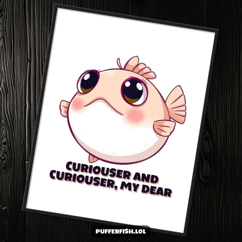 Funny Free Printable Wall Art: A pufferfish with wide, curious eyes looking around, adding an element of intrigue to decor.