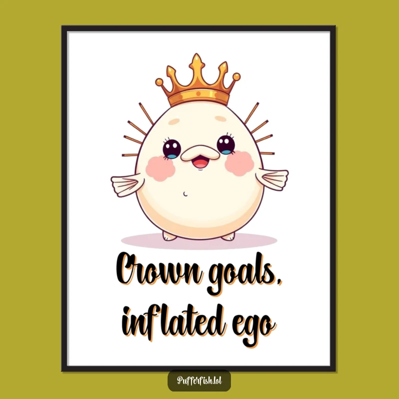 Funny Free Printable Wall Art: Pufferfish Balancing Crown, Majestic Downloadable Art