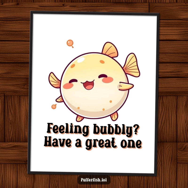 Funny Free Printable Wall Art showcasing a delighted pufferfish in mid-spin, radiating pure, bubbly joy.