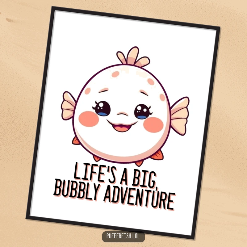 Funny Free Printable Wall Art featuring a slightly dizzy pufferfish with a large, playful smile, adding whimsical charm to any room.