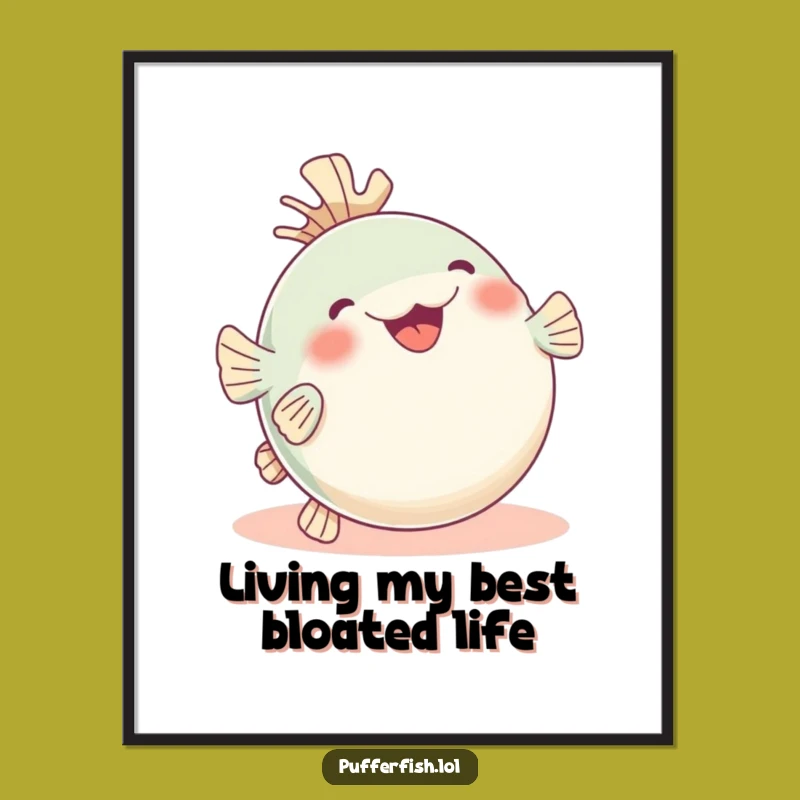 Funny Free Printable Wall Art: Pufferfish Rolling in Glee, Joyful Downloadable Ocean Art