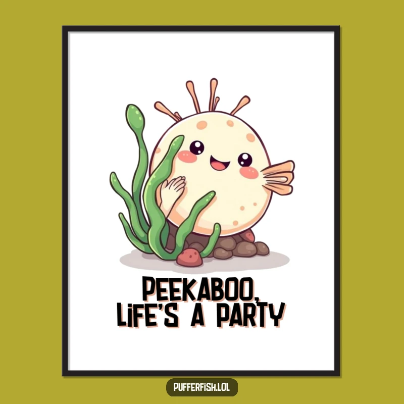 Funny Free Printable Wall Art: Kawaii Pufferfish Hide & Seek - Cute Decor!