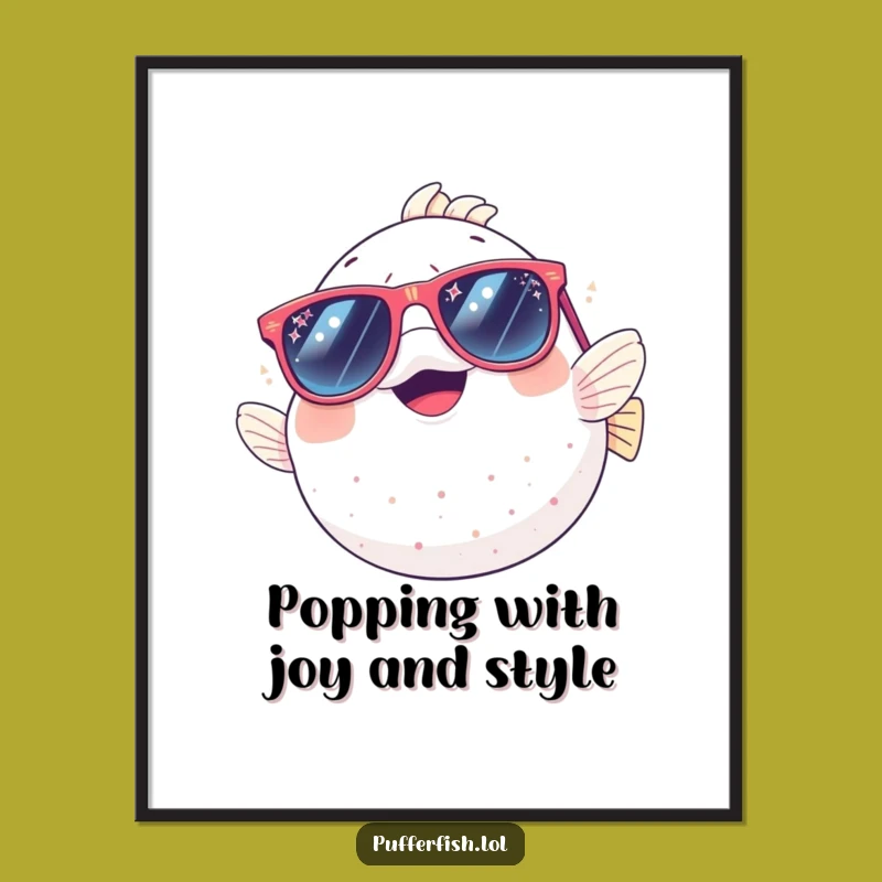 Free Printable Wall Art: Giggling Pufferfish in Sparkly Sunglasses, Quirky Downloadable Decor