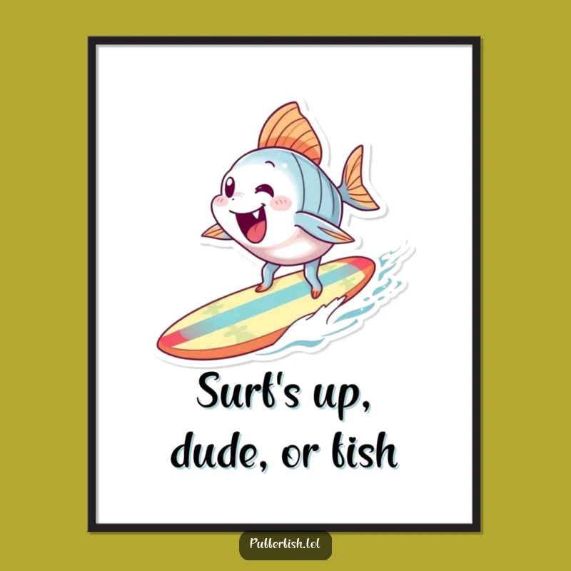 Free Printable Wall Art: Surfing Fish, Funny Downloadable Home Decor
