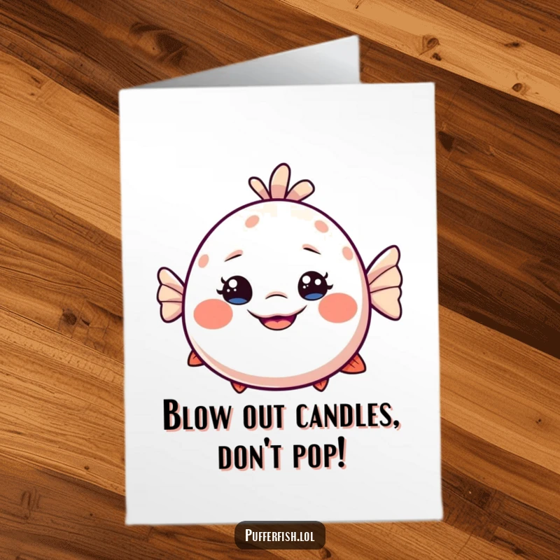 Funny Free Printable Birthday Card featuring a slightly dizzy pufferfish with a big, playful smile, wishing a wonderfully whimsical birthday.