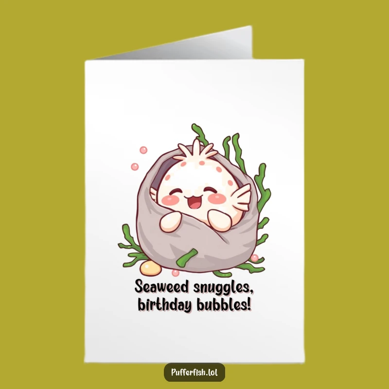Free Printable Birthday Card: Giggling Kawaii Pufferfish Cozy Card, Funny Downloadable Gift