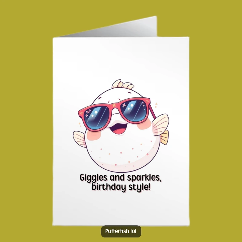 Free Printable Birthday Card: Giggling Pufferfish in Sparkly Sunglasses, Hilarious Downloadable Gift