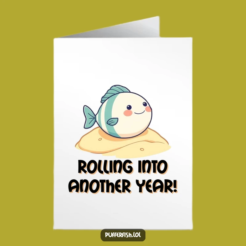 Free Printable Birthday Card: Hilarious Round Fish Rolling Downhill - Funny Downloadable Gift