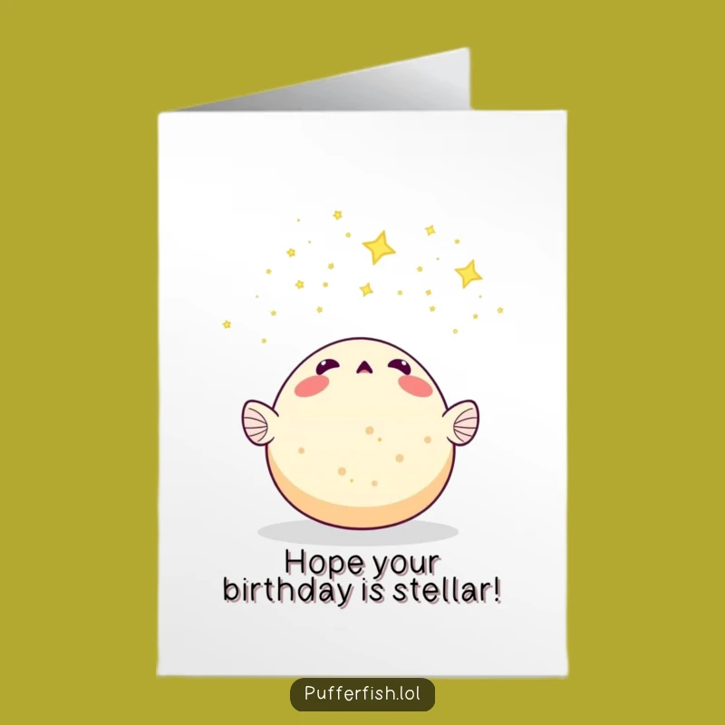 Free Printable Birthday Card: Starry-Eyed Pufferfish Surprise - Instant Download Gift