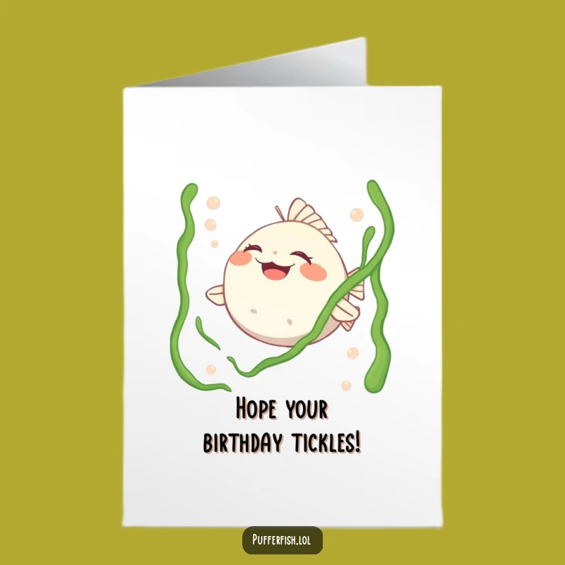 Free Printable Birthday Card: Tickled Pufferfish Laughing - Funny Downloadable Gift for Him or Her