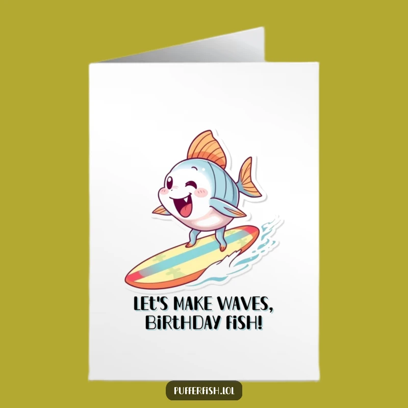Free Printable Funny Birthday Card: Surfing Fish, Humorous Downloadable Gift