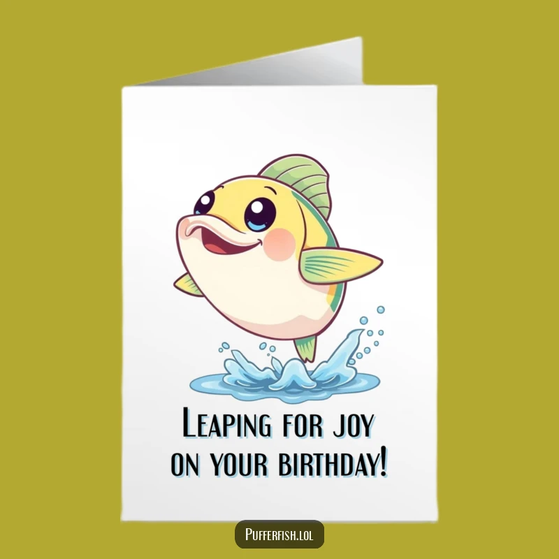 Free Printable Birthday Card: Cheerful Fish Leaping - Joyful Funny Downloadable Gift