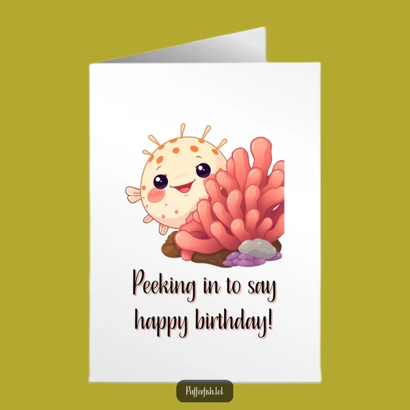 Free Printable Birthday Card: Pufferfish Peeking Hilariously, Funny Surprise DIY Downloadable