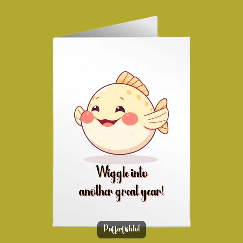 Free Printable Birthday Card: Grinning Pufferfish Wiggles - Fun Downloadable Gift!