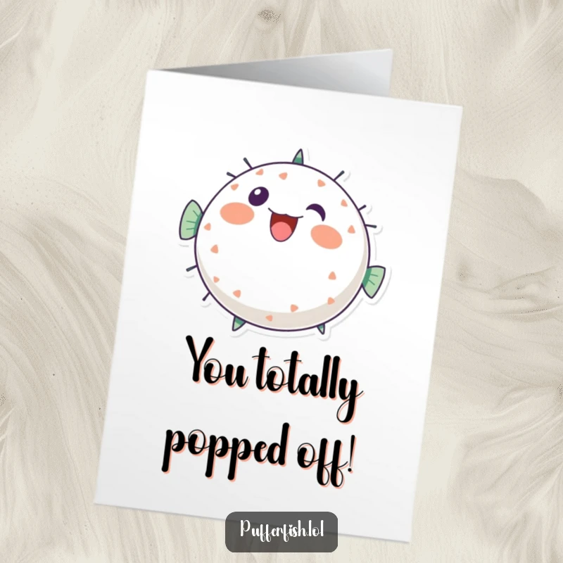 Funny Free Printable Congratulations Card: Bubbly pufferfish character radiating cheerful energy, celebrating an achievement.