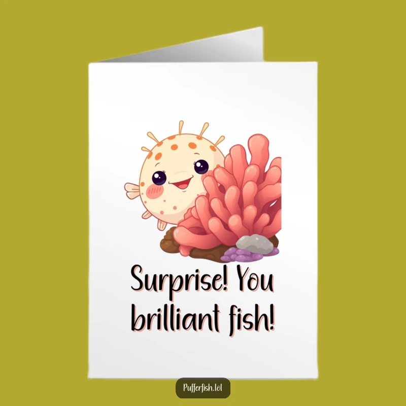 Free Printable Congrats Card: Pufferfish Peeking, Hilarious Celebration DIY Downloadable