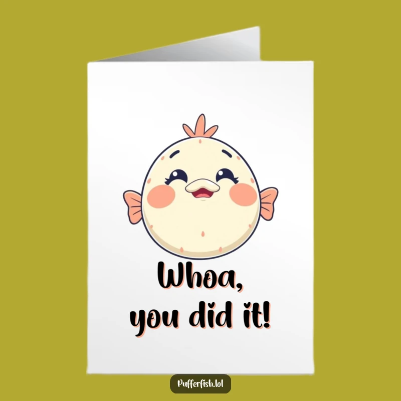Free Printable Congrats Card: Shocked Kawaii Pufferfish Celebrates Your Win