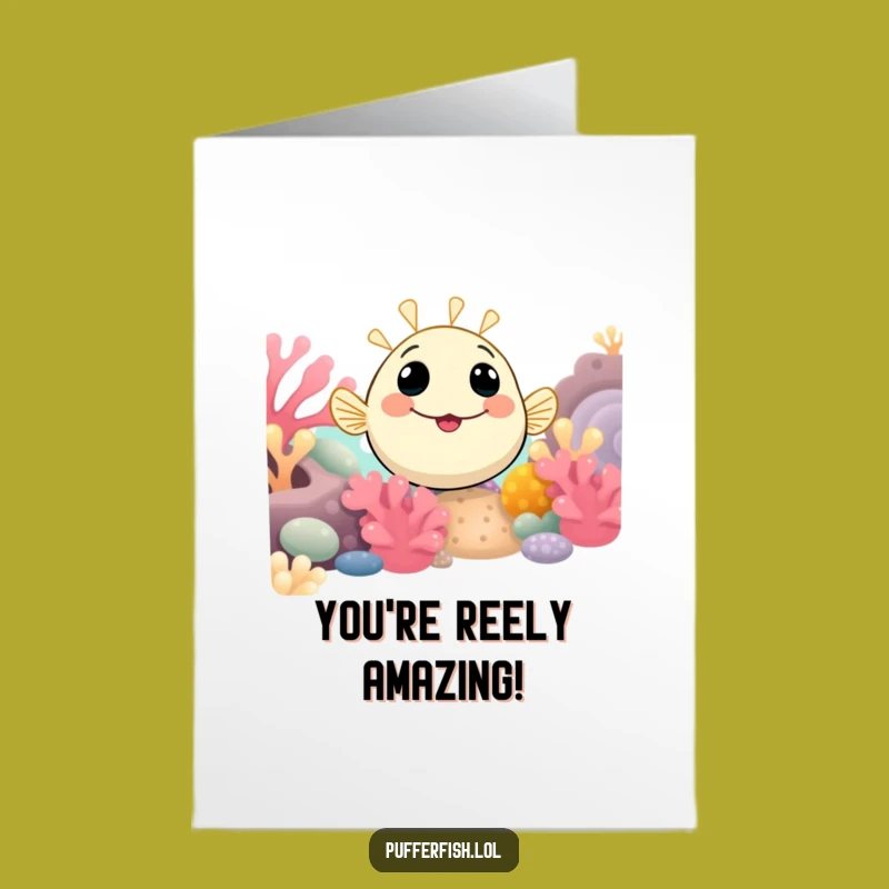 Free Printable Congrats Card: Curious Pufferfish Humor Downloadable Gift