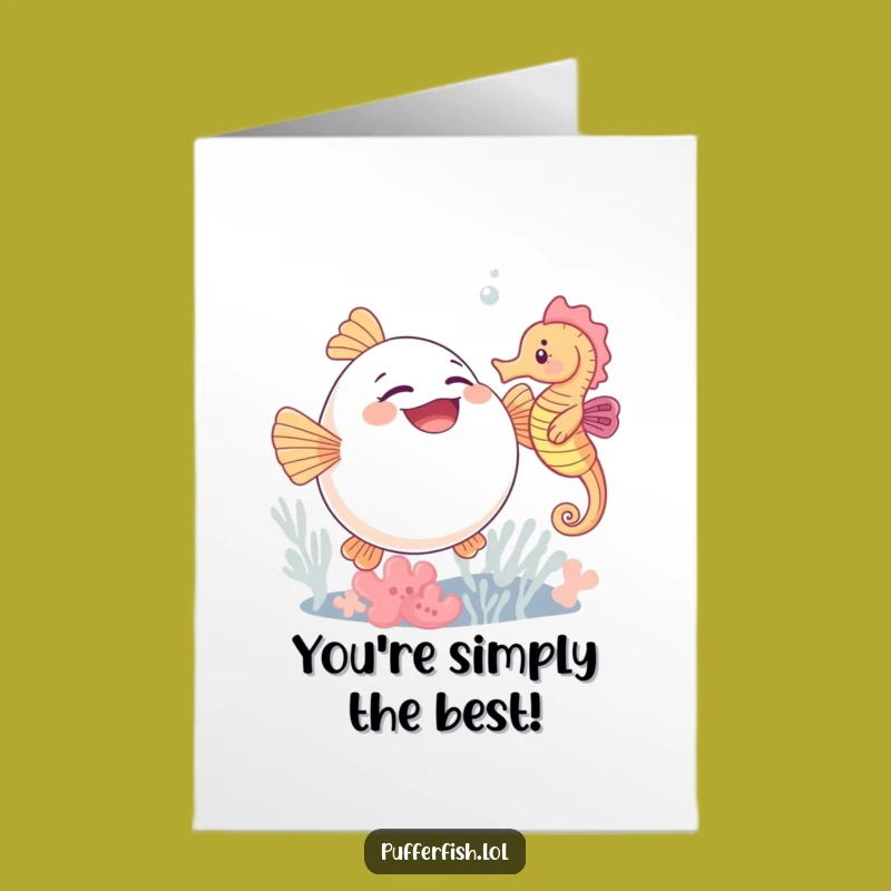 Free Printable Congrats Card: Tickled Pufferfish & Seahorse, Joyful Downloadable Achievement Gift