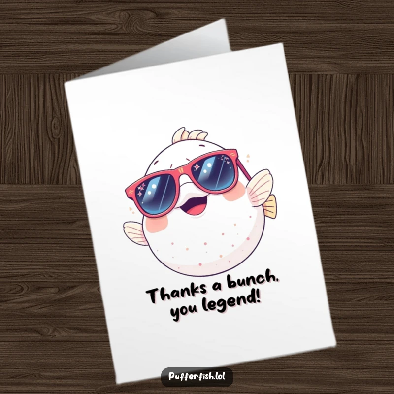 Funny Free Printable Thank You Card: A giggling pufferfish sporting oversized sparkly sunglasses, ready to deliver heartfelt (and hilarious) thanks.