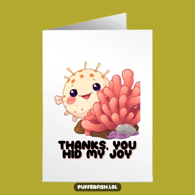 Free Printable Thank You Card: Pufferfish Peeking Out, Funny Grateful DIY Downloadable