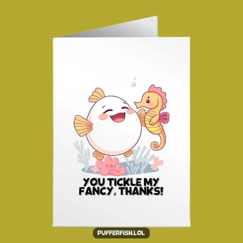 Free Printable Thank You Card: Tickled Pufferfish & Seahorse, Sweet Downloadable Gift of Thanks