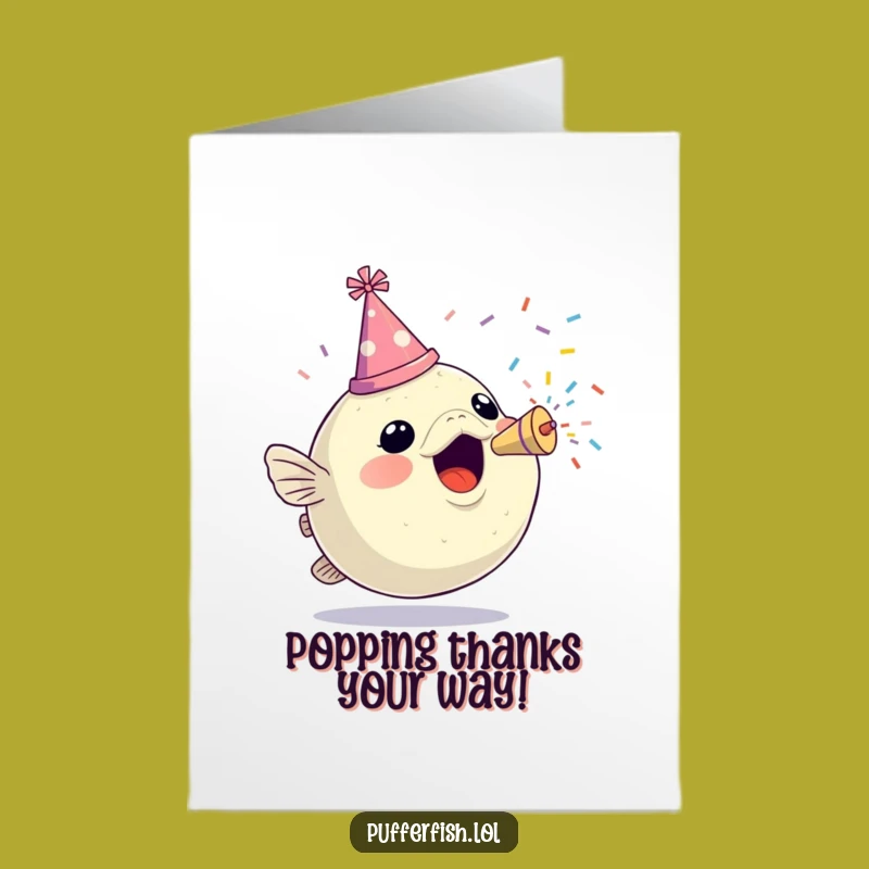 Free Printable Thank You Card: Party Pufferfish w/ Popper, Fun Downloadable Gift of Thanks