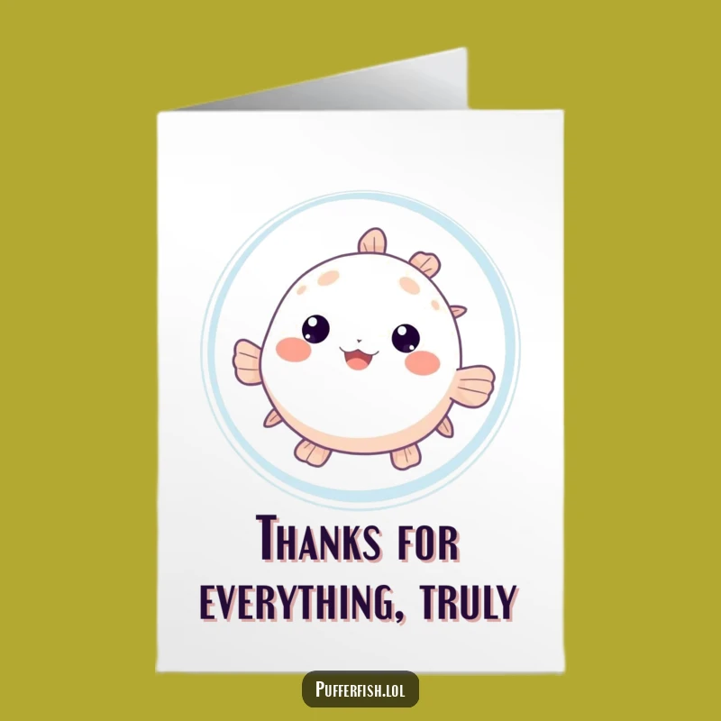 Free Printable Thank You Card: Shy Pufferfish Peek, Downloadable Appreciation Gift