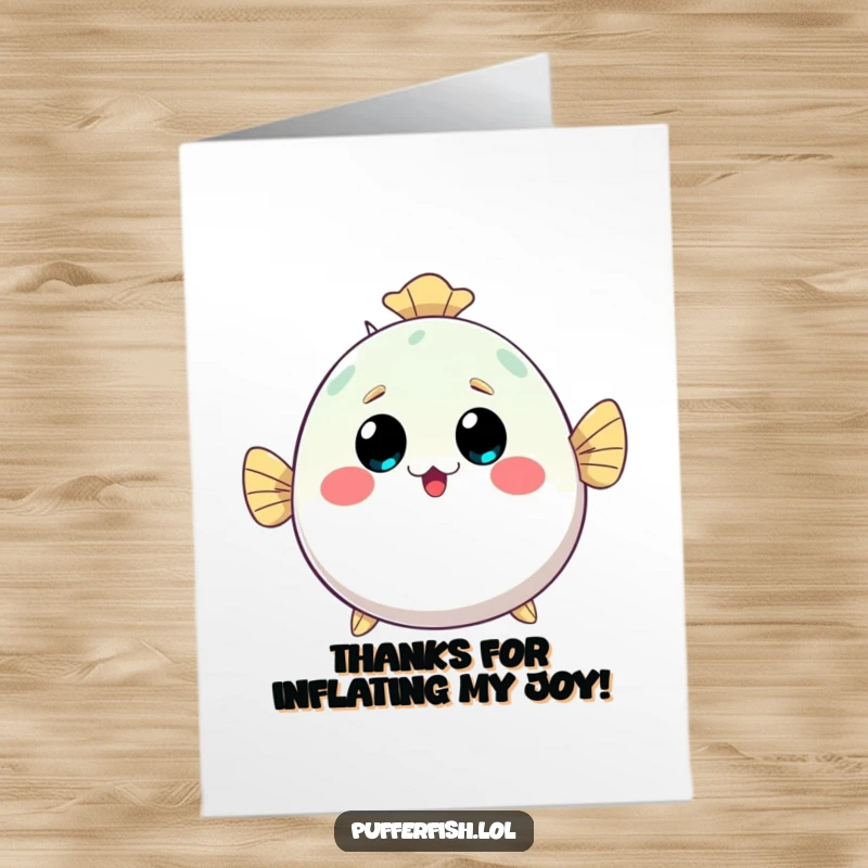 Funny Free Printable Kawaii Pufferfish Thank You Card, inflated and happy, expressing thanks.