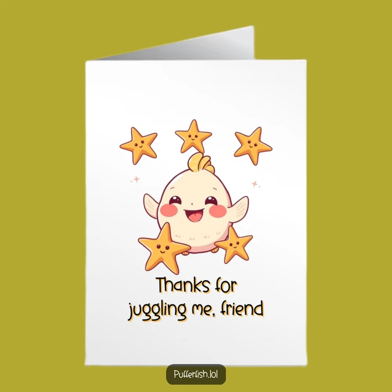 Free Printable Thank You Card: Puffy Fish Juggling Starfish - Funny Downloadable Gift