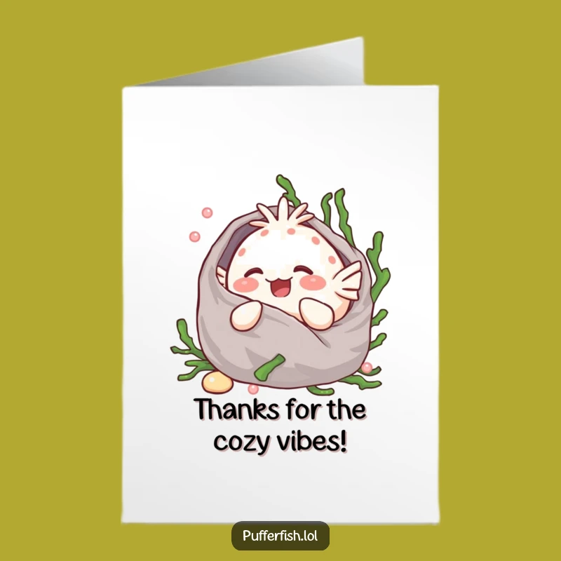 Free Printable Thank You Card: Giggling Kawaii Pufferfish Hug, Funny Downloadable Gift
