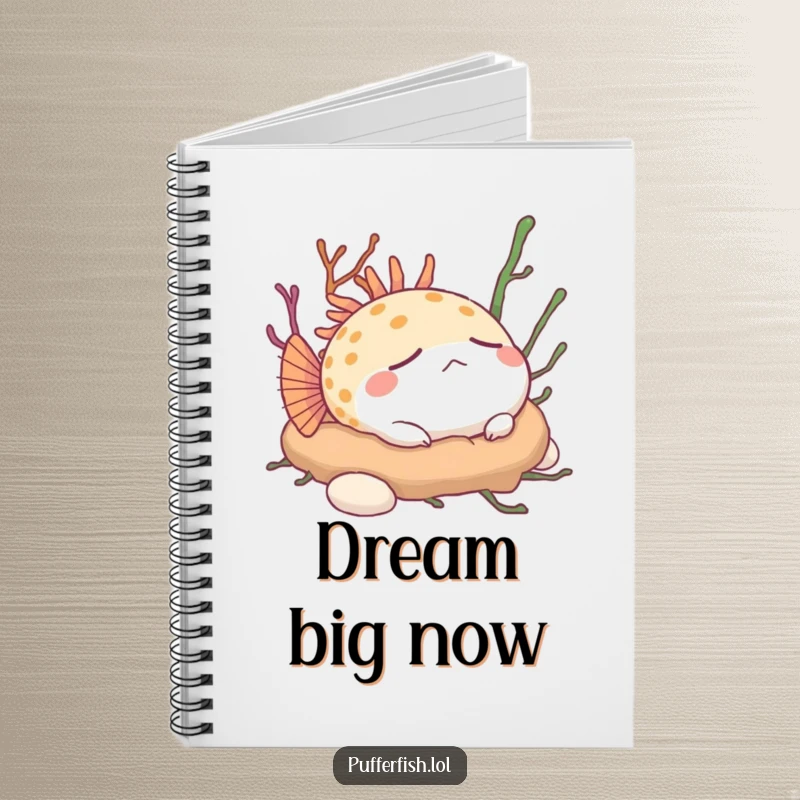 Funny Pufferfish Notebook: A content pufferfish peacefully naps on a soft bed of seaweed, ideal for quiet reflections.